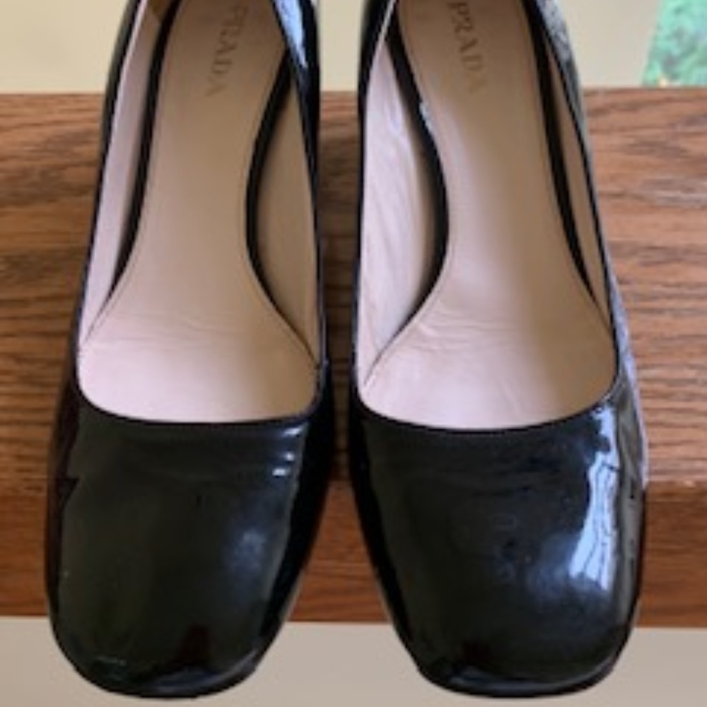 Prada Black Patent Leather Block Heel Shoe
